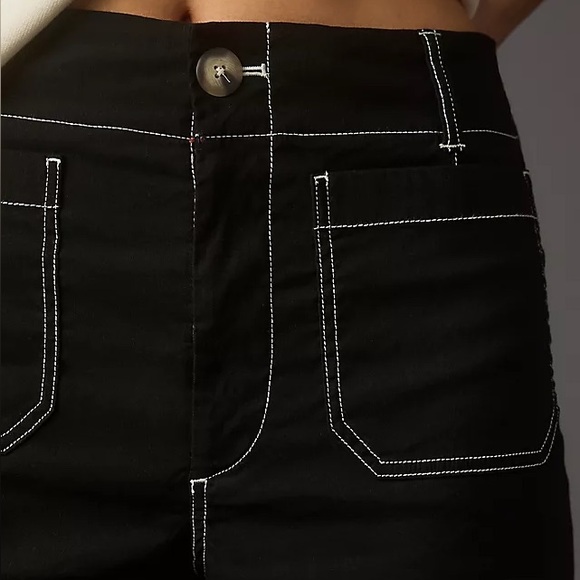 Anthropologie Maeve The Colette Pants Black Contrast Stitch Edition Wide Leg - Picture 5 of 13